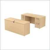 Bush 300 Series 66 Double Pedestal Desk and Credenza in Natural Maple
