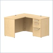 Bush 300 Series 48 L-Shape Shell Pedestal Desk in Natural Maple