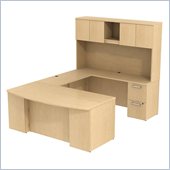 Bush 300 Series 72 U-Shape Bow Desk with Hutch in Natural Maple