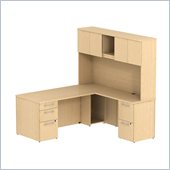 Bush 300 Series 72 L-Shape Computer Desk with Hutch in Natural Maple