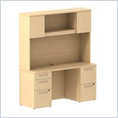 Bush 300 Series 60 Double Pedestal Desk with Hutch in Natural Maple