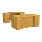 Bush 300 Series 66 Double Pedestal Desk and Credenza in Modern Cherry