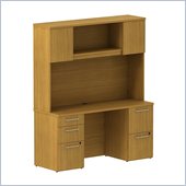 Bush 300 Series 60 Double Pedestal Desk with Hutch in Modern Cherry
