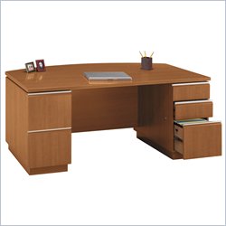 Bush Furniture Milano Bow Front Double Pedestal Wood Desk in Golden Anigre by Bush