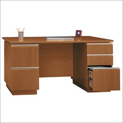 Bush Furniture Milano 60 Double Pedestal Wood Desk in Golden Anigre by Bush