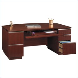 Bush Furniture Milano Bow Front Double Pedestal Wood Desk in Harvest Cherry by Bush