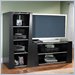 Bush Furniture Denali Audio Rack Satin Black with Silver Metallic finish with 3 Fixed Shelves