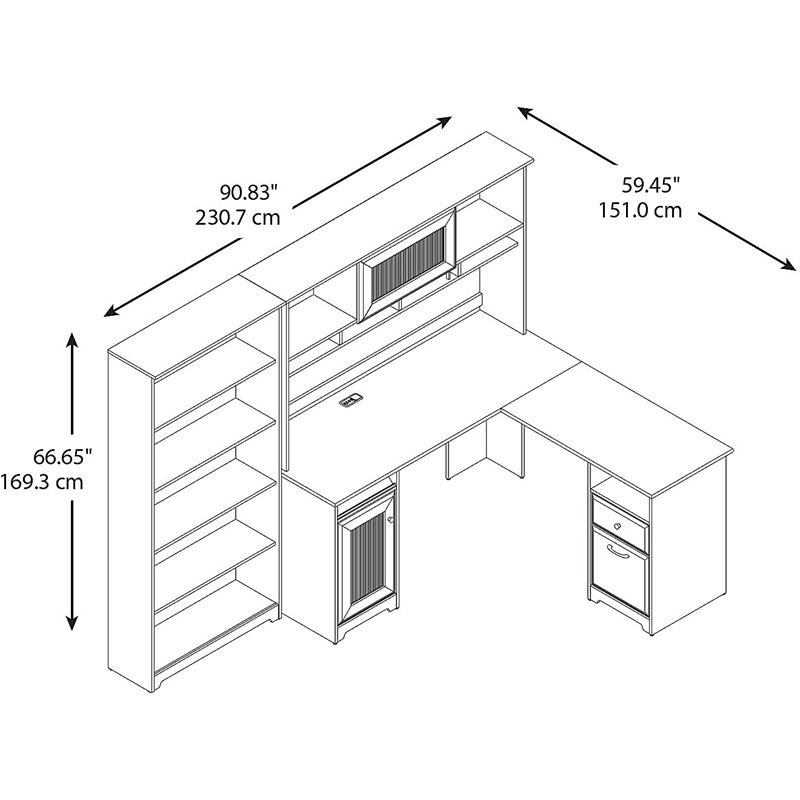 Bush Cabot 60 L Shape Desk With Hutch And 5 Shelf Bookcase In