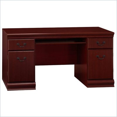Bush Birmingham Executive Wood Credenza with Bookcase in Harvest Cherry