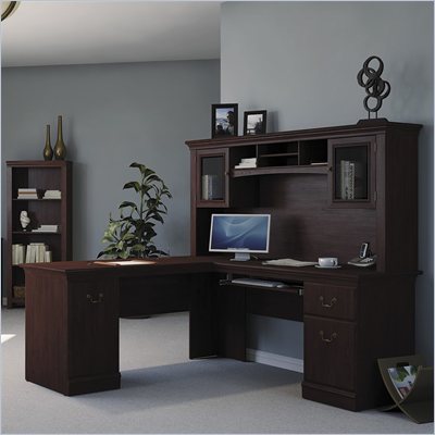 Bush Burgess L-Shaped Desk and Hutch in Harvest Cherry