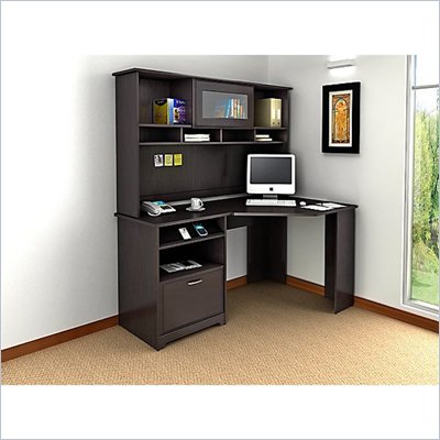 Bush Cabot Corner Computer Desk with Hutch in Espresso Oak