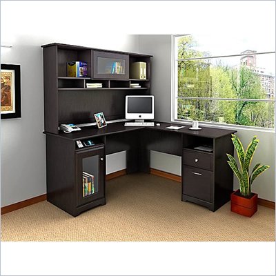 Shaped Computer Desk Hutch on Bush Furniture Cabot L Shape Computer Desk With Hutch In Espresso Oak