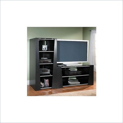 Bush Furniture Denali Audio Rack Satin Black with Silver Metallic finish with 3 Fixed Shelves