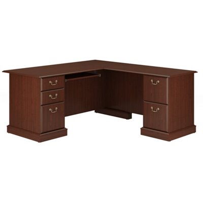 Bush Saratoga L-Shape Wood Executive Desk in Harvest Cherry