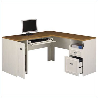 Shaped Corner Computer Desk on Bush Furniture Fairview L Shape Wood Computer Desk In Antique White