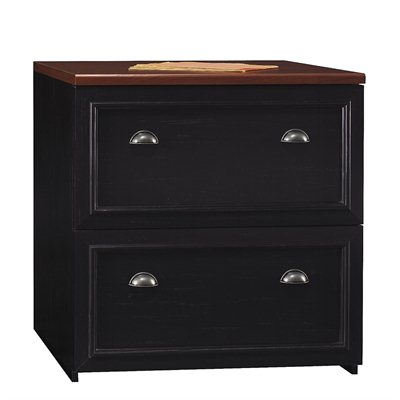 Bush Fairview 2 Drawer Lateral Wood File Cabinet in Antique Black and Cherry