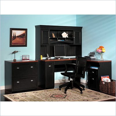 Bush Fairview L-Shaped Wood Home Office Set in Black