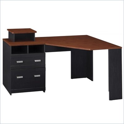 Bush Wheaton Reversible Wood Corner Desk in Antique Black and Cherry