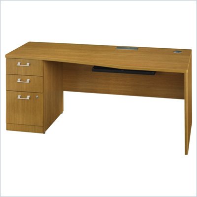 Bush Quantum 72" Left Wood Desk with Pedestal in Modern Cherry