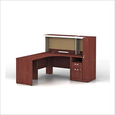 Bush Quantum L-Shape Wood Administrative Desk Set with Hutch in Harvest Cherry
