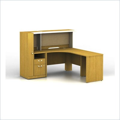 Bush Quantum Modern Cherry Administrative Configuration with Reception Desk and Hutch