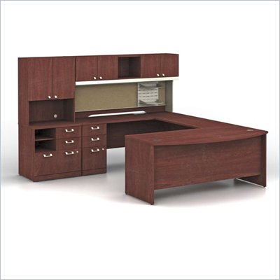 Bush Quantum Left Facing Wood U-Shaped Desk in Harvest Cherry