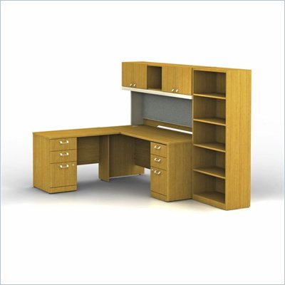 Bush Quantum Modern Cherry L-Shaped Professional Configuration Left with Hutch