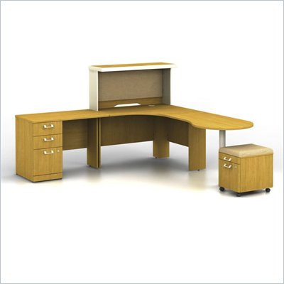 Bush Quantum Right L-Shaped Desk with Hutch in Modern Cherry