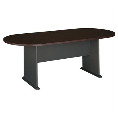 Bush Racetrack 6.9 Conference Table with Slab Base in Cherry and Gray