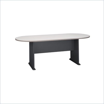 Bush Racetrack 6.9 Conference Table with Slab Base in White Spectrum and Pewter