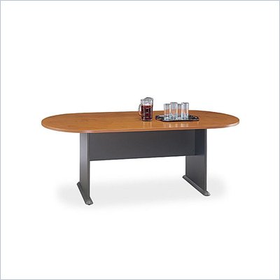 Bush Racetrack 6.9 Conference Table with Slab Base in Natural Cherry and Graphite Gray