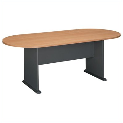 Bush Racetrack 6.9 Conference Table with Slab Base in Light Oak & Gray