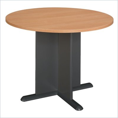 Bush Round 3.4 Conference Table with X-Shaped Base in Light Oak and Gray