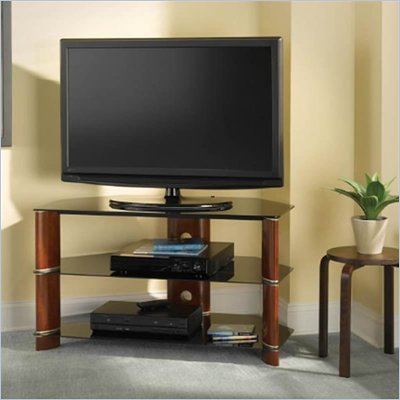 Bush Segments Wood Corner TV Stand in Rosebud Cherry