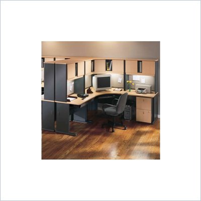 Bush Series A Beech and Grey Advantage Corner Desk Office Suite with Hutch