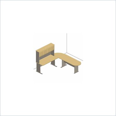 Bush Beech and Grey Advantage Series L-Shaped Desk with Hutch