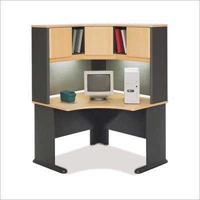 Bush Advantage Series Corner Computer Desk with Hutch in Beech and Gray