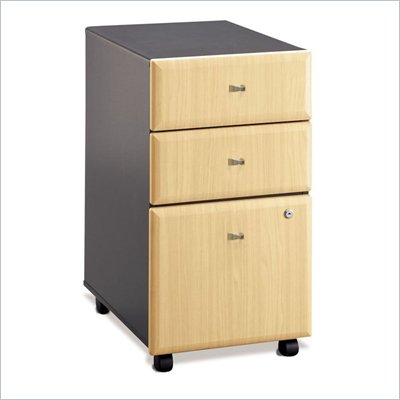 Bush Series A  3 Drawer Mobile Vertical Wood File Storage Cabinet in Beech and Gray