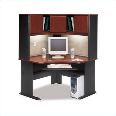 Bush A-Series Corner Wood Office Desk with Hutch in Hansen Cherry