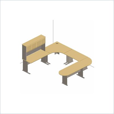 Bush Advantage Series U-Shaped Desk with Hutch in Light Oak
