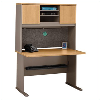Bush Series A Advantage Wood Office Desk with Hutch in Light Oak