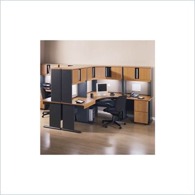 Bush Advantage Series Corner Computer Desk with Hutch Natural Cherry and Slate Finish