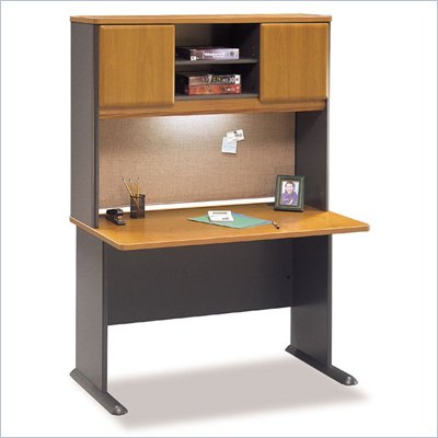 Bush Advantage Series 48" Wood Computer Desk with Hutch in Natural Cherry and Slate