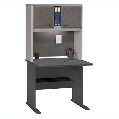 Bush Advantage Series Computer Desk with Hutch in White Spectrum and Pewter Finish
