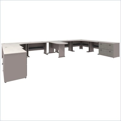 Bush White Spectrum and Pewter Advantage Series L-Shape Desk Suite