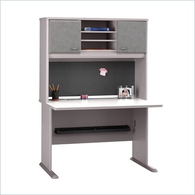 Bush Advantage Series 48" Credenza with Hutch in White Spectrum and Pewter