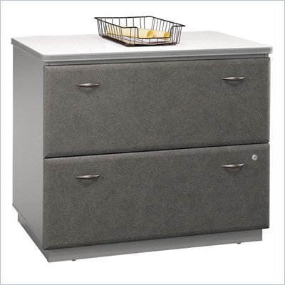 Bush Series A 2 Drawer Lateral Wood File Storage Cabinet in White Spectrum and Pewter