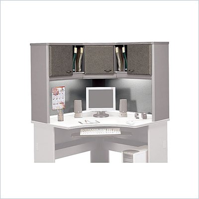 Bush Series A Wood Corner Hutch in White Spectrum and Pewter