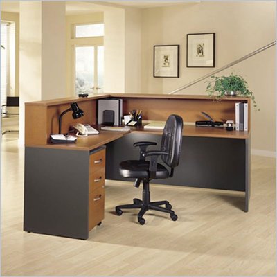 Bush Auburn Maple Corsa L-Shaped Reception Desk with Hutch