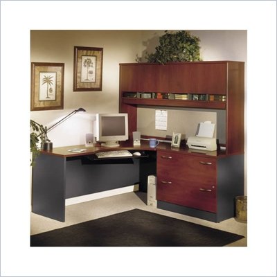 Bush Series C L-Shape Wood Desk with Hutch in Hansen Cherry